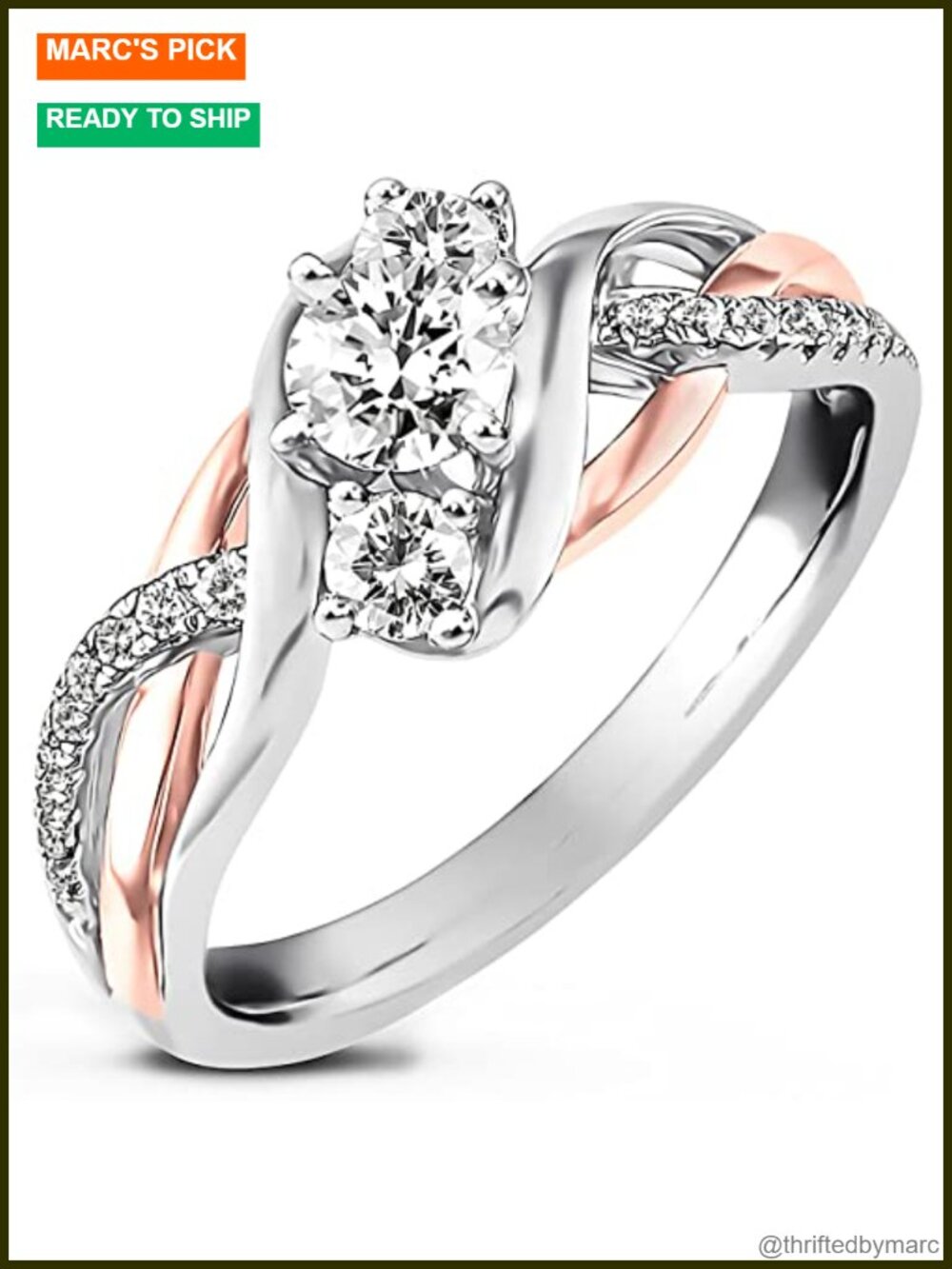 3 Stone Moissanite Engagement Ring Platinum Plated Silver